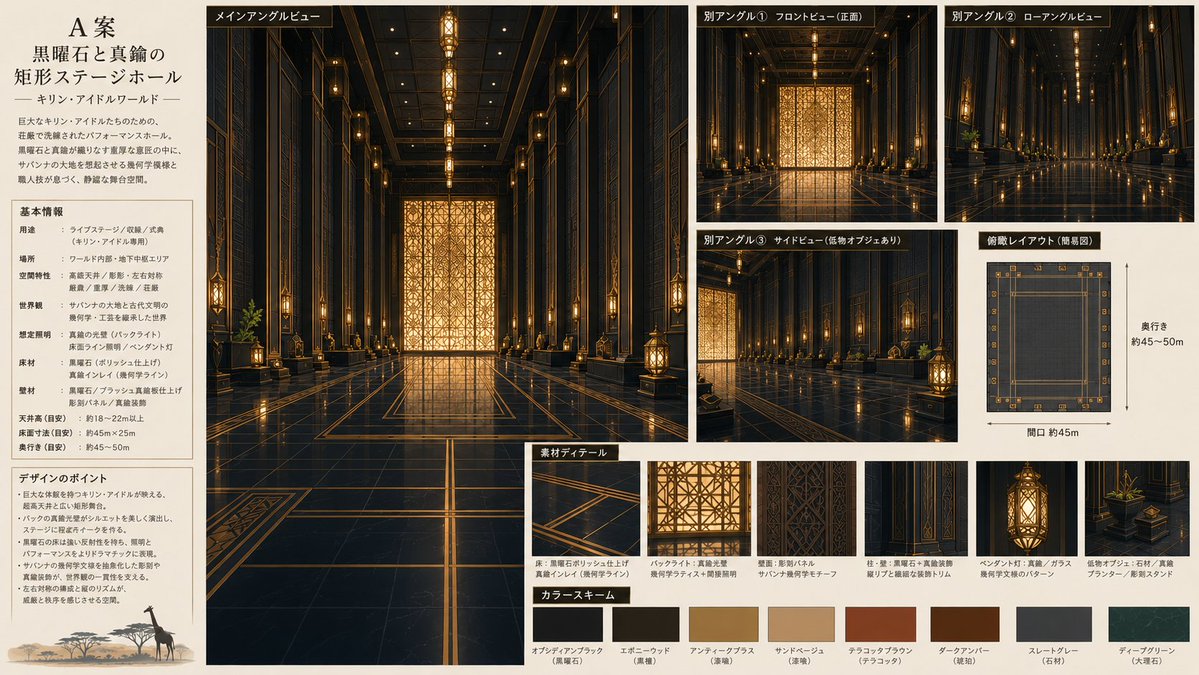 Obsidian & Brass Idol Stage Hall — Sora 2 Prompt