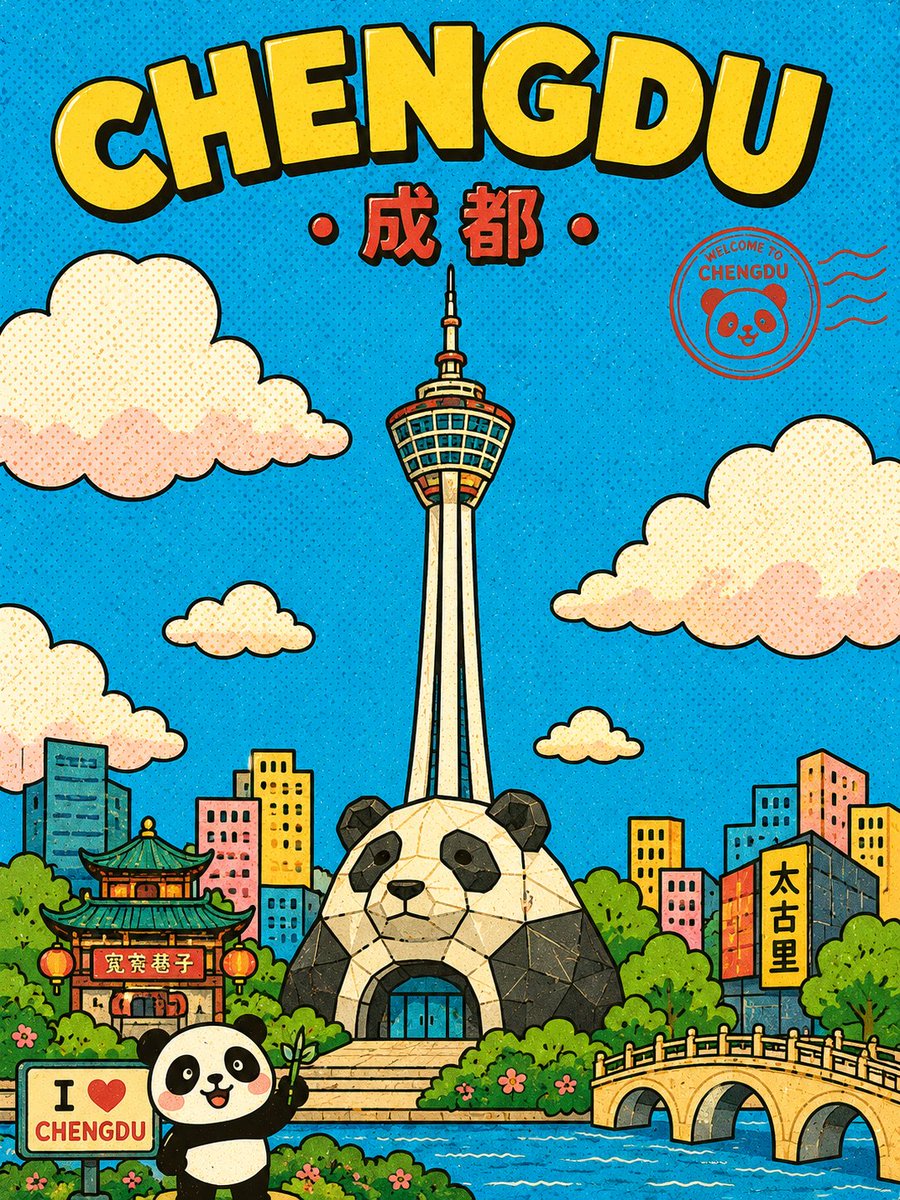 Cute Retro Chengdu Cartoon Poster — Sora 2 AI Prompt