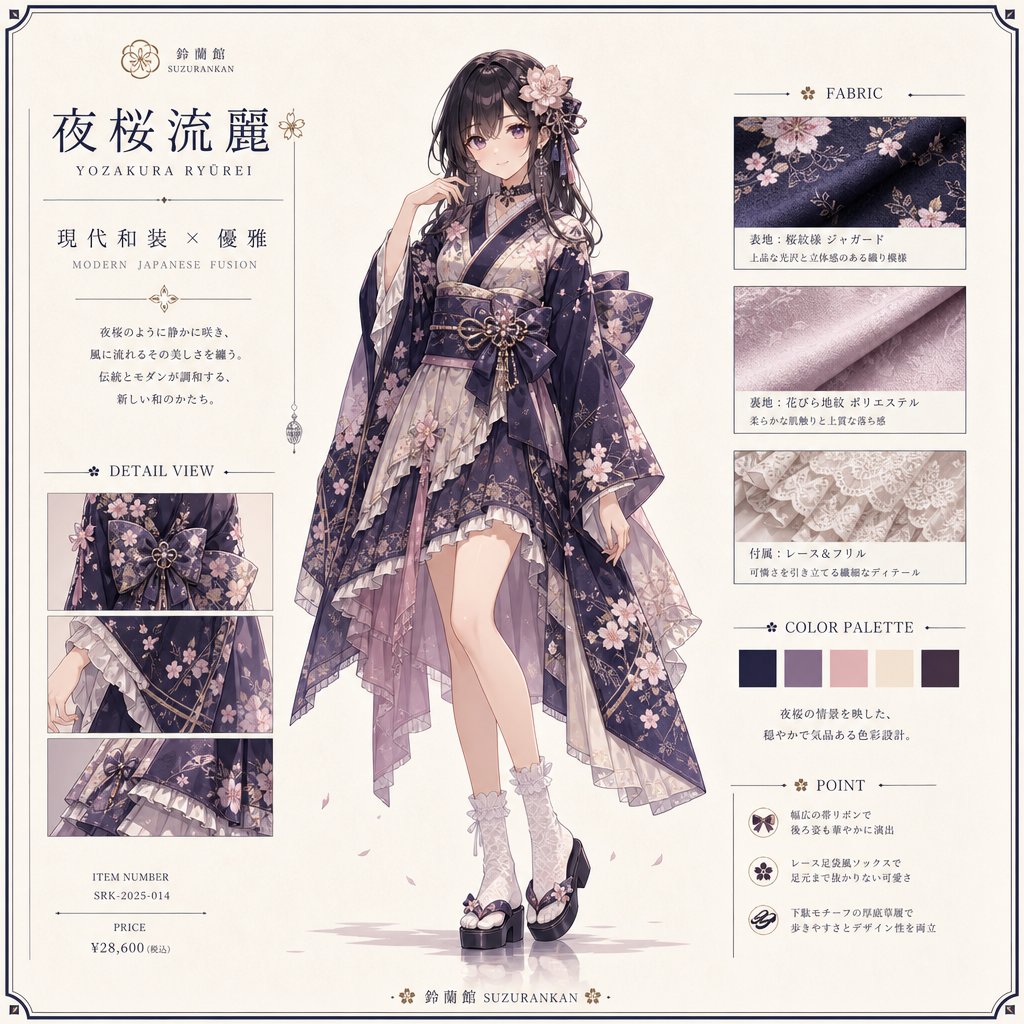 Elegant Anime Fusion Fashion Catalog — Yozakura Prompt