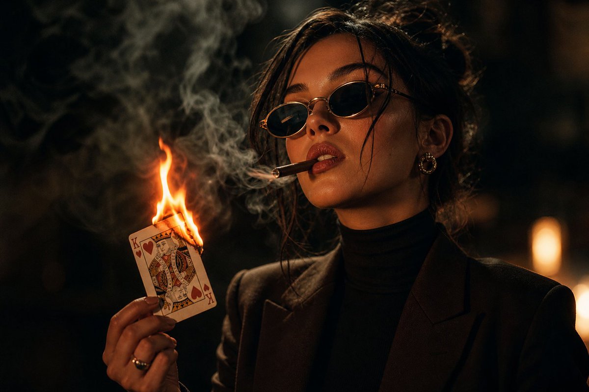 Cinematic Noir Portrait with Fire & Smoke — Sora 2 Prompt