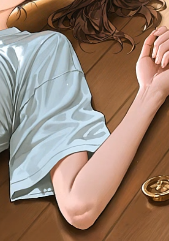 Refined Anime Illustration with Warm Wood Tone & Soft Light