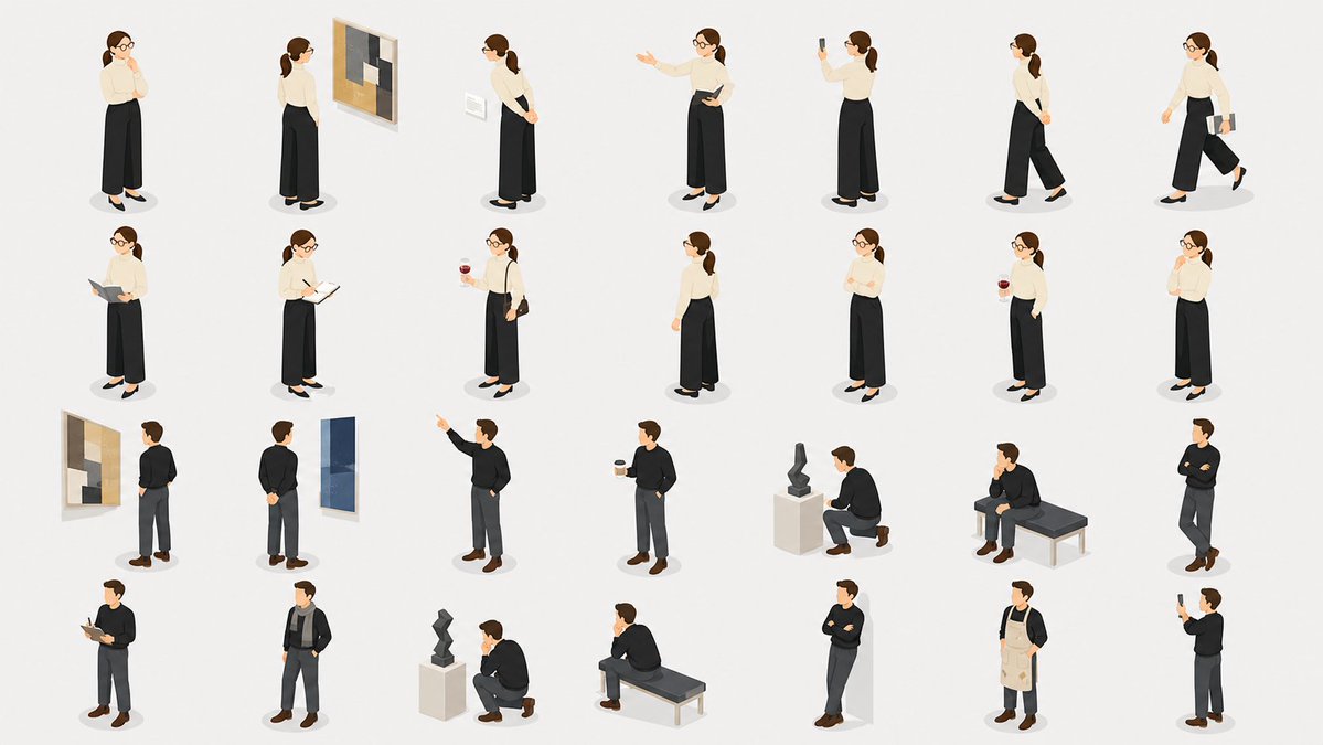 Isometric Gallery People — 28 Pose Illustration Set