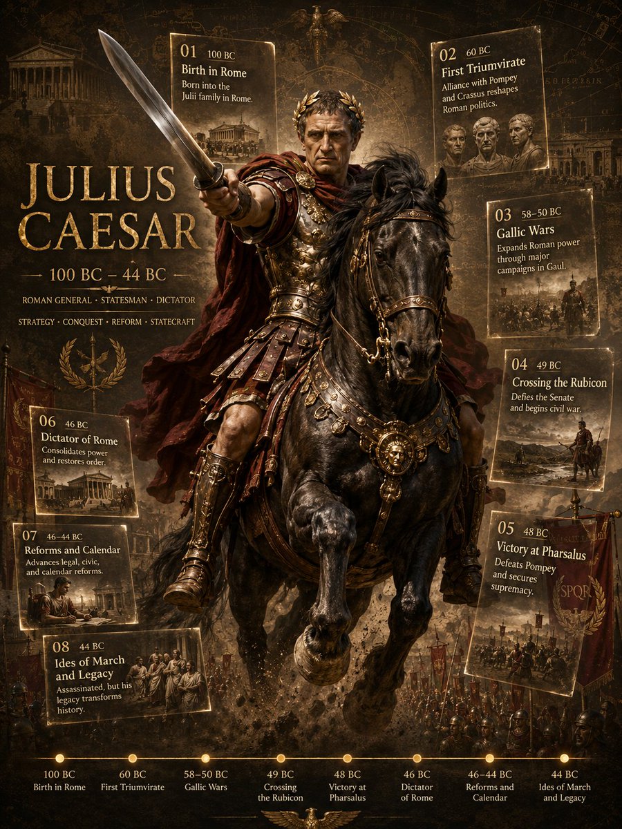 Julius Caesar Epic Timeline Poster — Cinematic Roman Biographical Art Prompt
