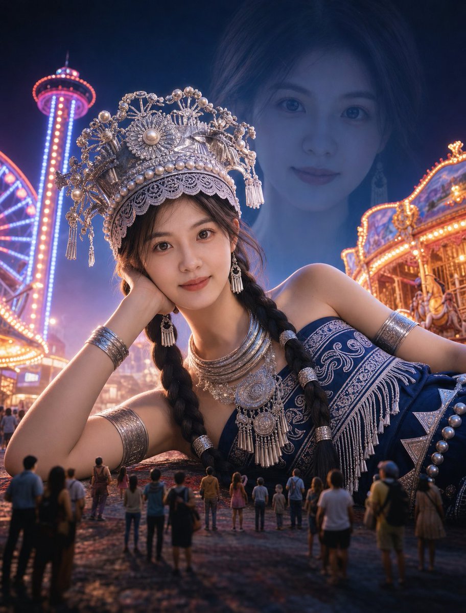 Giantess Neon Carnival Portrait — Surreal Sora 2 Prompt