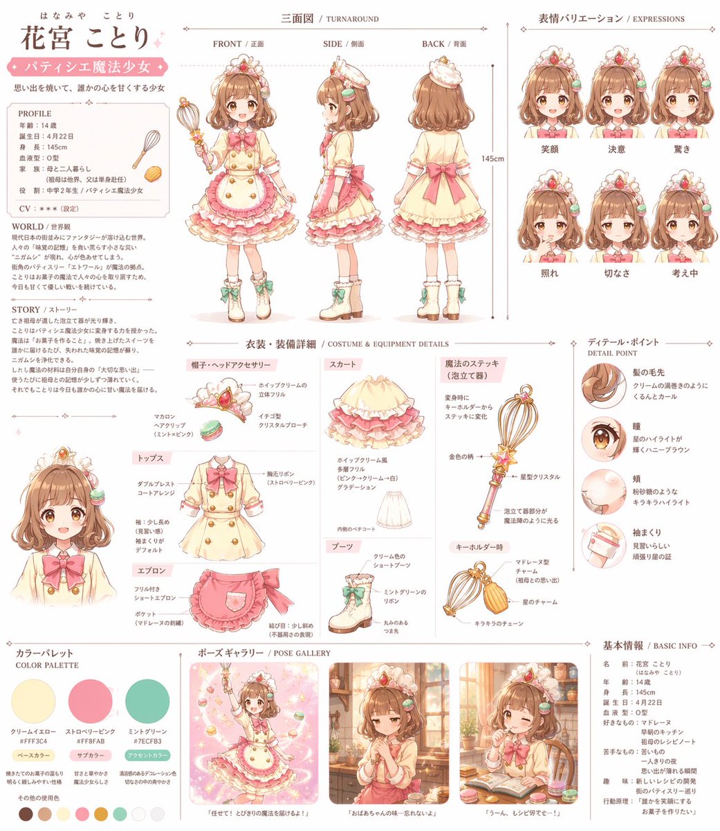 Anime Magical Girl Character Reference Sheet — Sora 2 Prompt