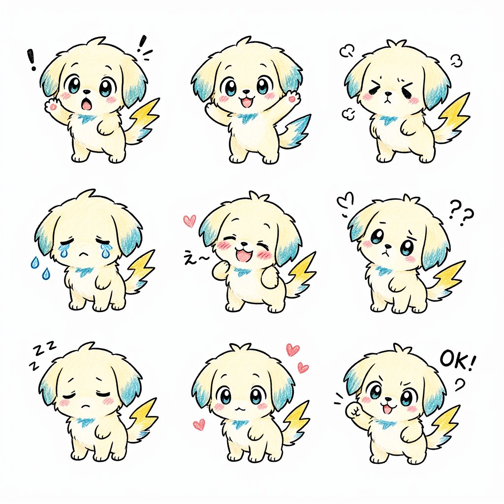 Cute Mascot Sticker Set — 3x3 Anime Puppy Expressions Prompt