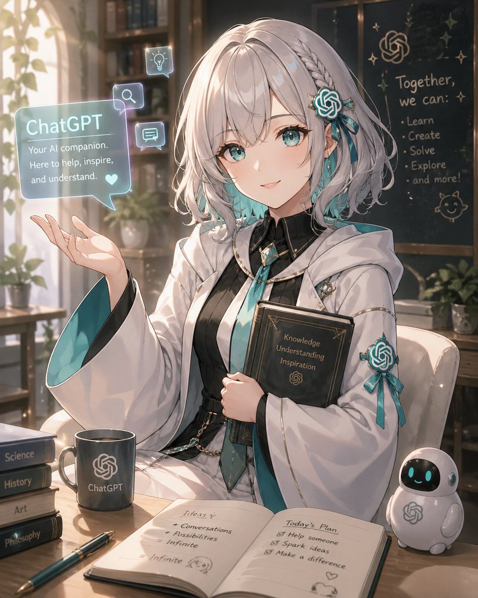 Anime ChatGPT Companion in Cozy Library — AI Prompt