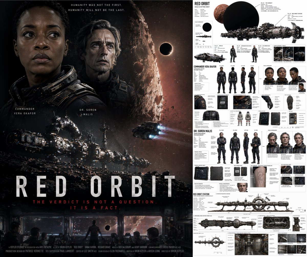 Sci-Fi Movie Poster & Production Design Sheet — Sora 2 Prompt