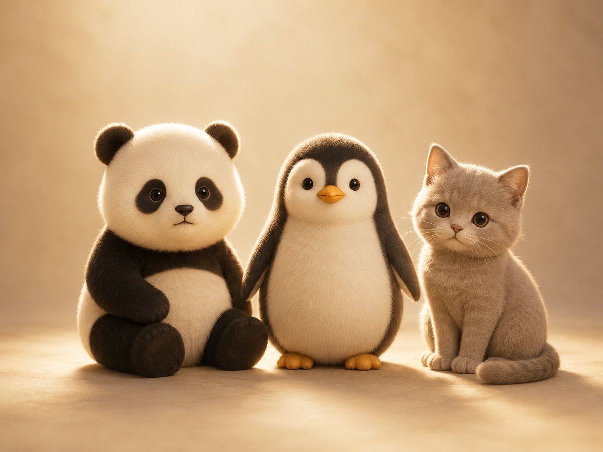 Cute Plush Animal Trio — Studio Portrait Prompt