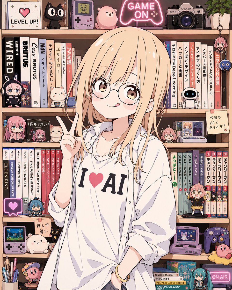 Anime Otaku Room Bookshelf Girl — Sora 2 Prompt
