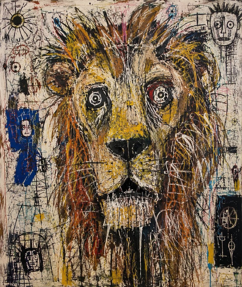 Basquiat-Style Exhausted Lion — Neo-Expressionist AI Art Prompt