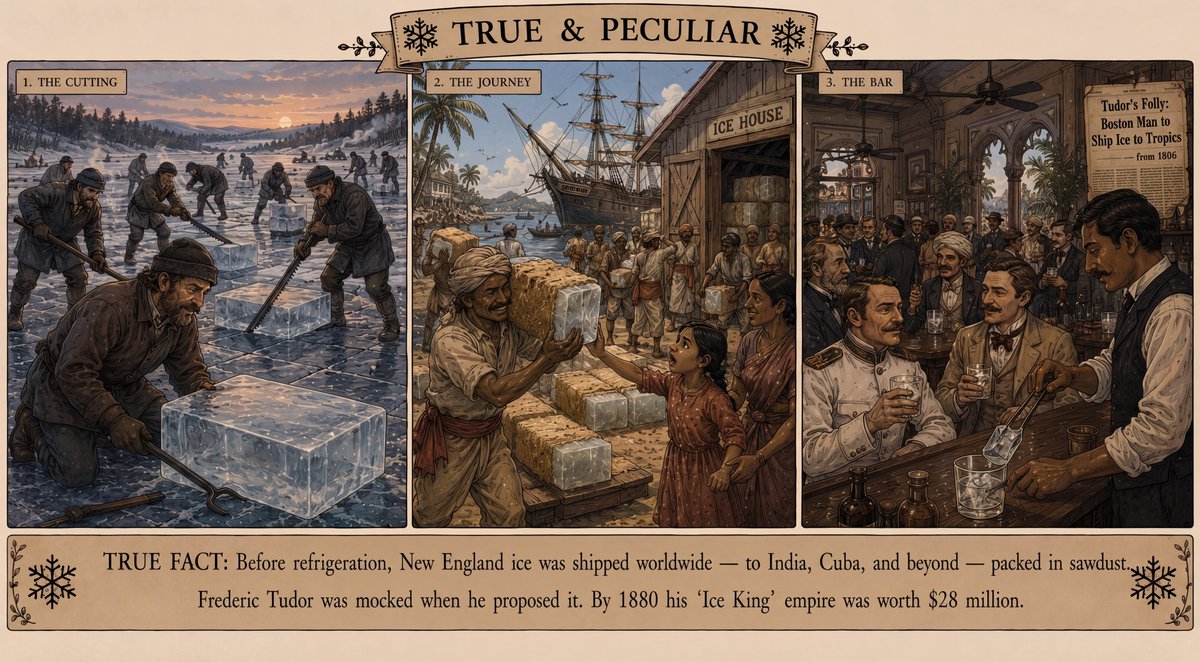Vintage Ice Trade Triptych — Detailed Educational Poster Prompt