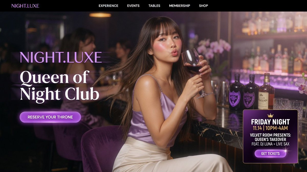 Luxury Nightclub Website Hero — Neon & Glamour Mockup