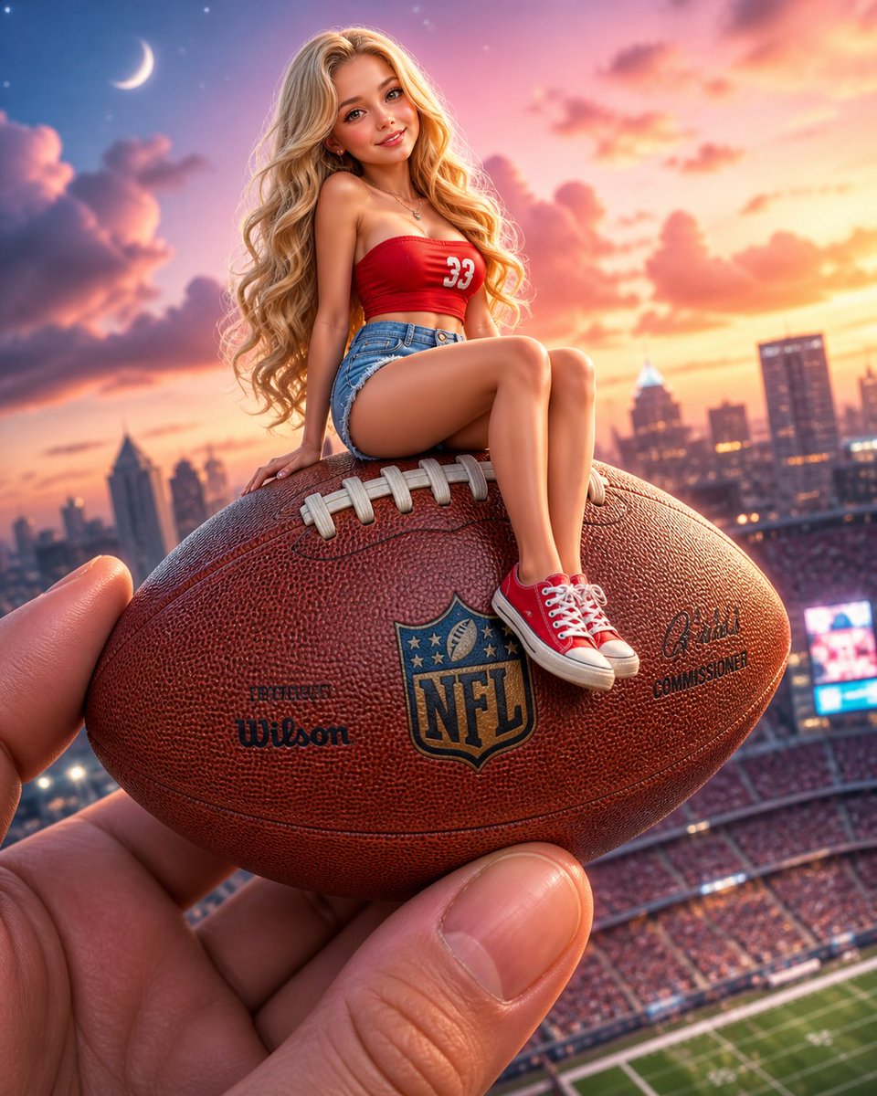Miniature Girl on Giant Football — Surreal Scale Prompt
