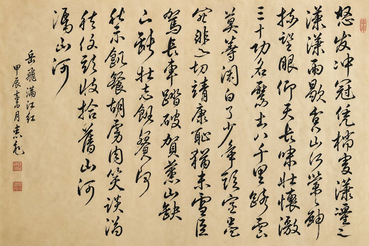 Chinese Grass-Script Calligraphy Scroll — Yue Fei Poem Prompt