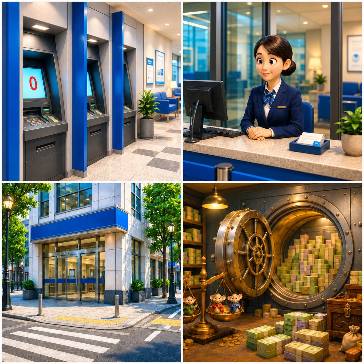 Bank World 2x2 Prompt — ATM, Counter, Branch, Vault