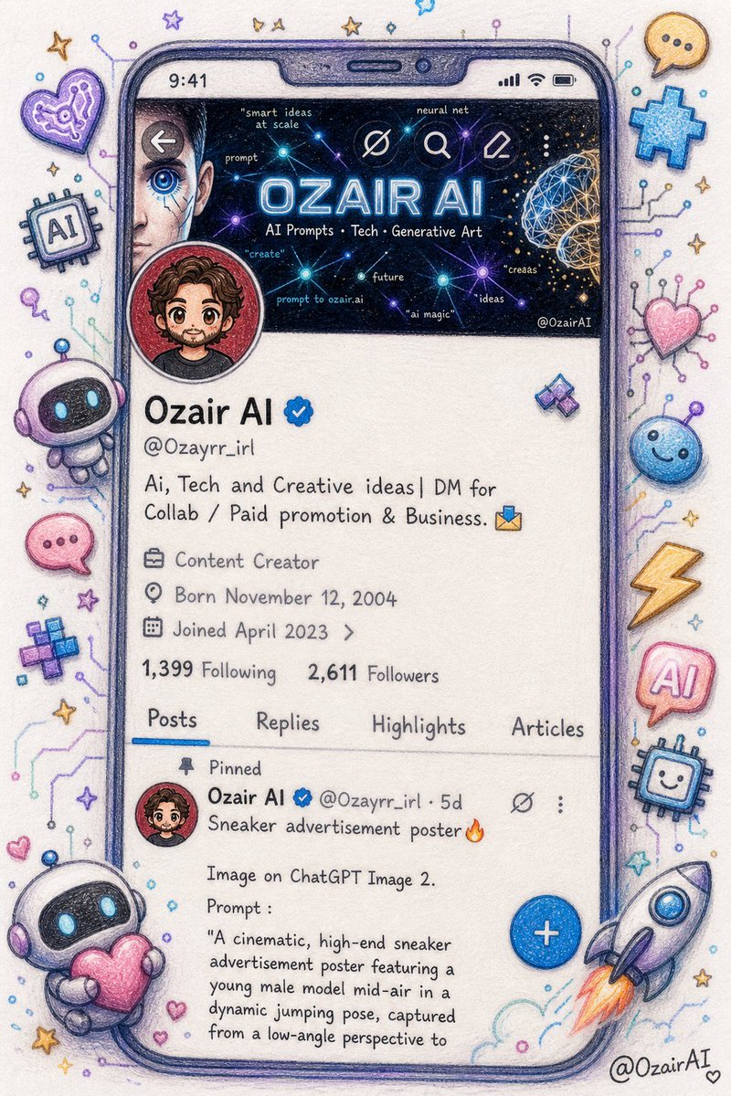 Hand-Drawn Twitter Profile Doodle Art — Sora 2 Prompt