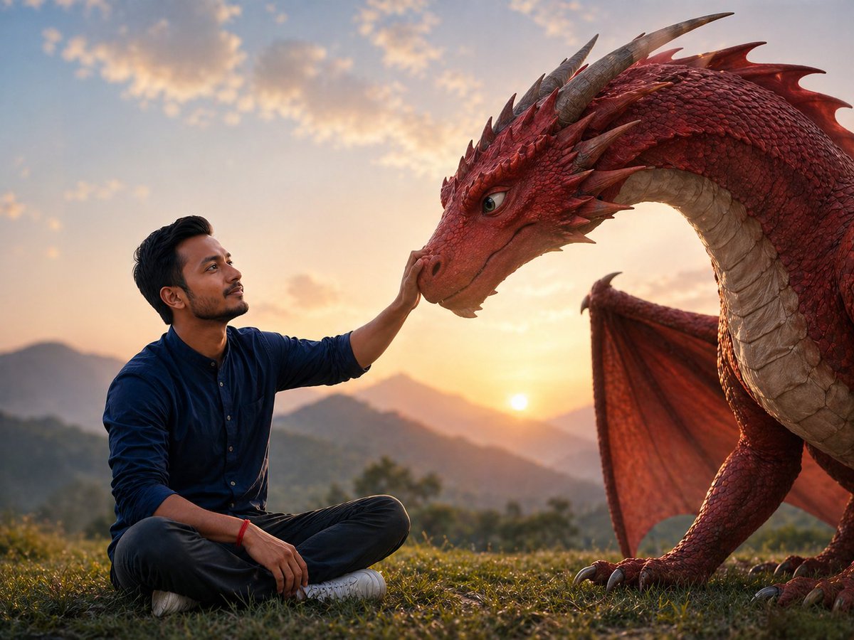 Man and Dragon Sunset Bond — Cinematic Realistic Sora 2 Prompt
