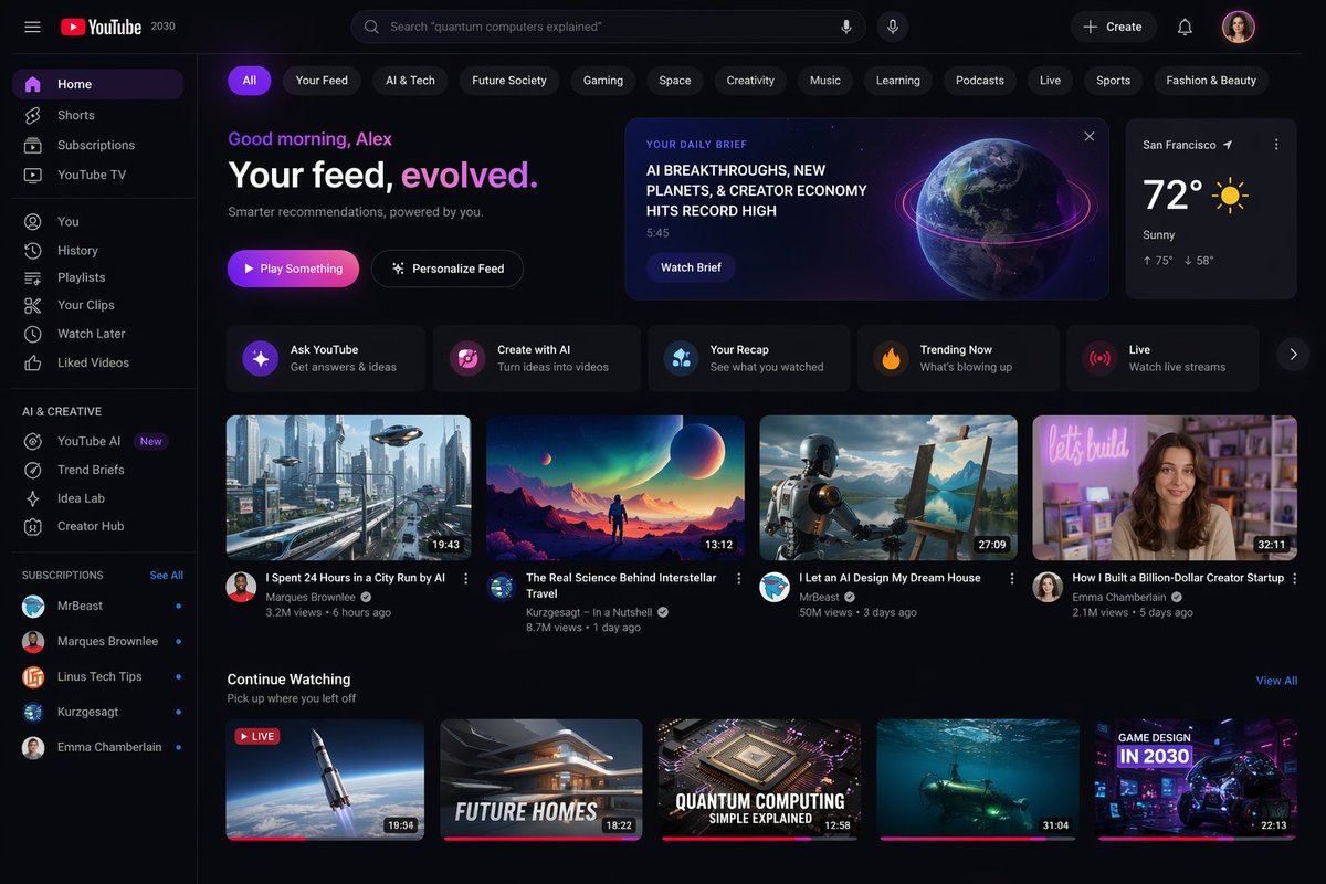 Future YouTube Homepage — AI Vision of 2030