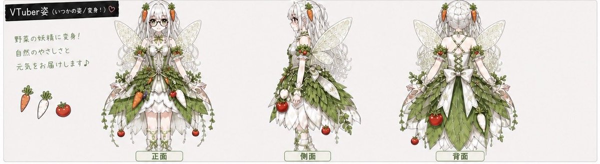 Vegetable Fairy VTuber Avatar — Anime Character Design Sheet