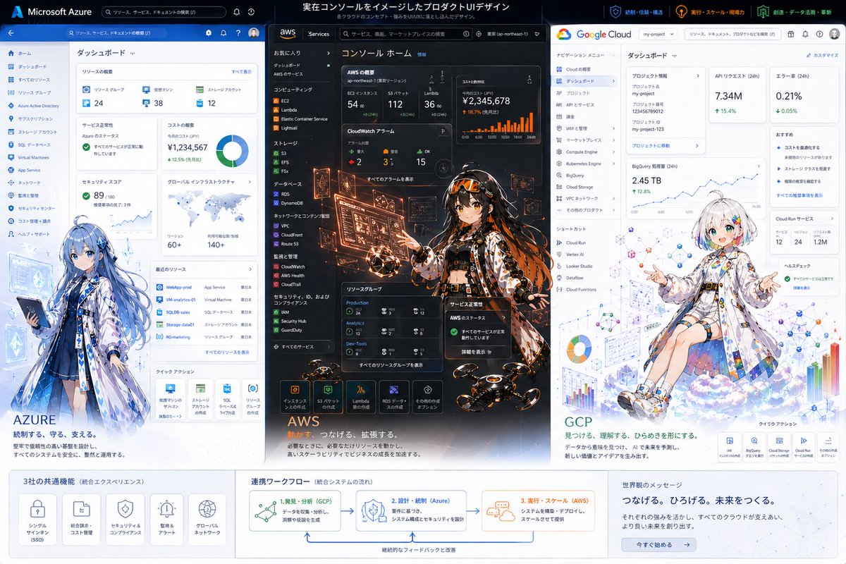 Azure AWS GCP Cloud UI Anime Infographic — Sora 2 Prompt