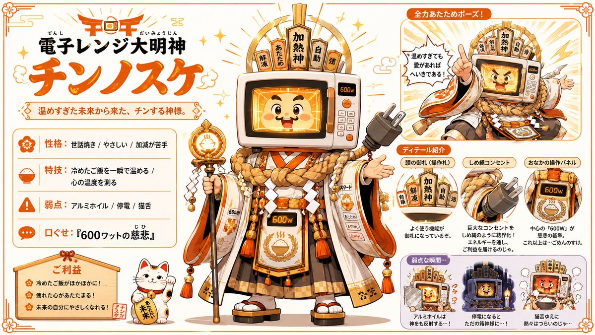 Japanese Microwave God Mascot Character Sheet — Sora 2 Prompt