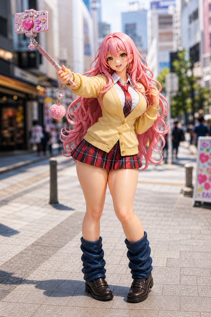 Gyaru Schoolgirl Figurine — Photorealistic Anime Street Photo Prompt