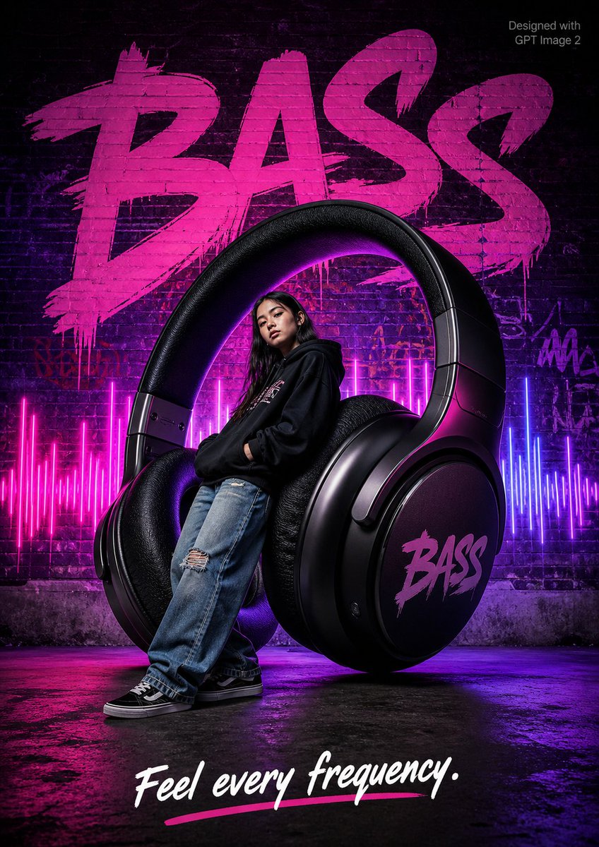 Streetwear BASS Headphone Poster — Neon Urban Ad Prompt