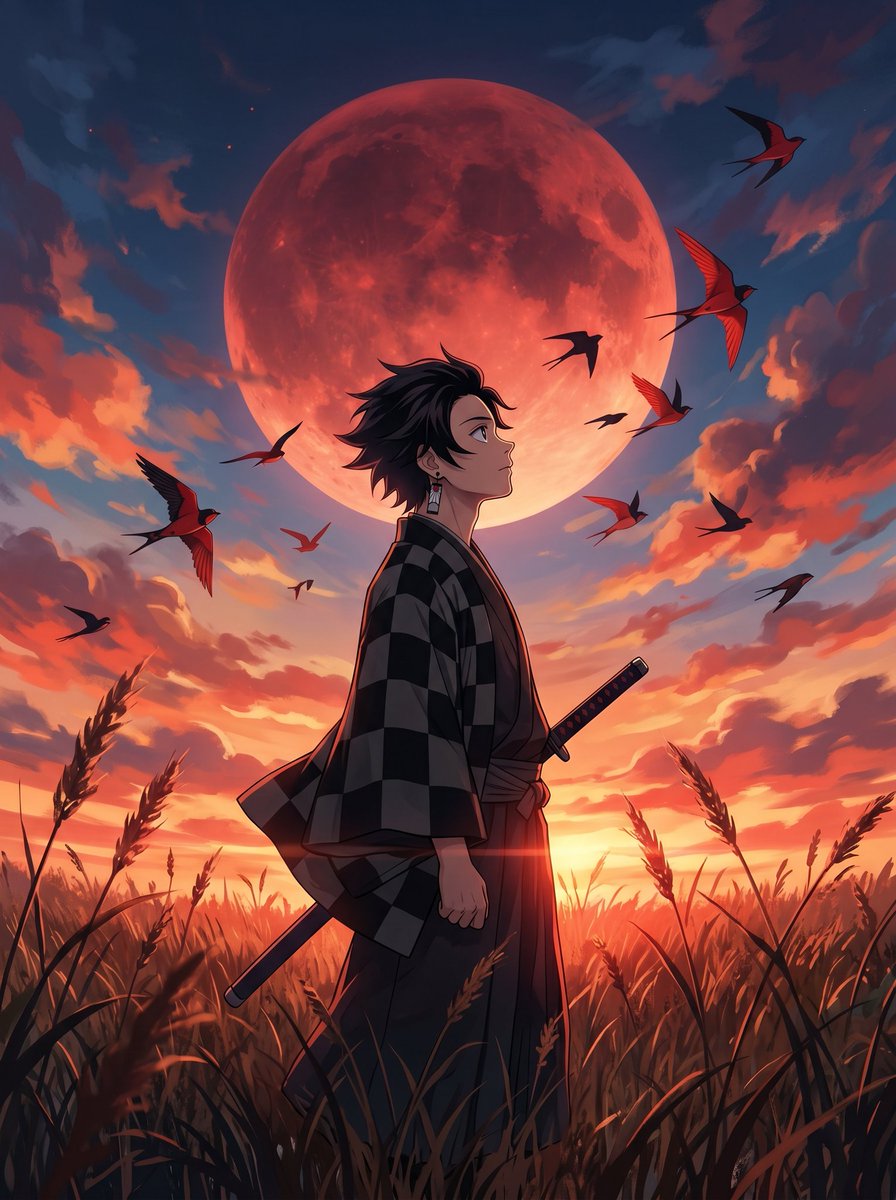 Cinematic Anime Warrior Under Crimson Moon — Sora 2 Prompt