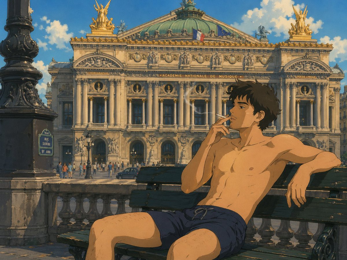 Ghibli-Style Man at Paris Opera — Sora 2 AI Prompt