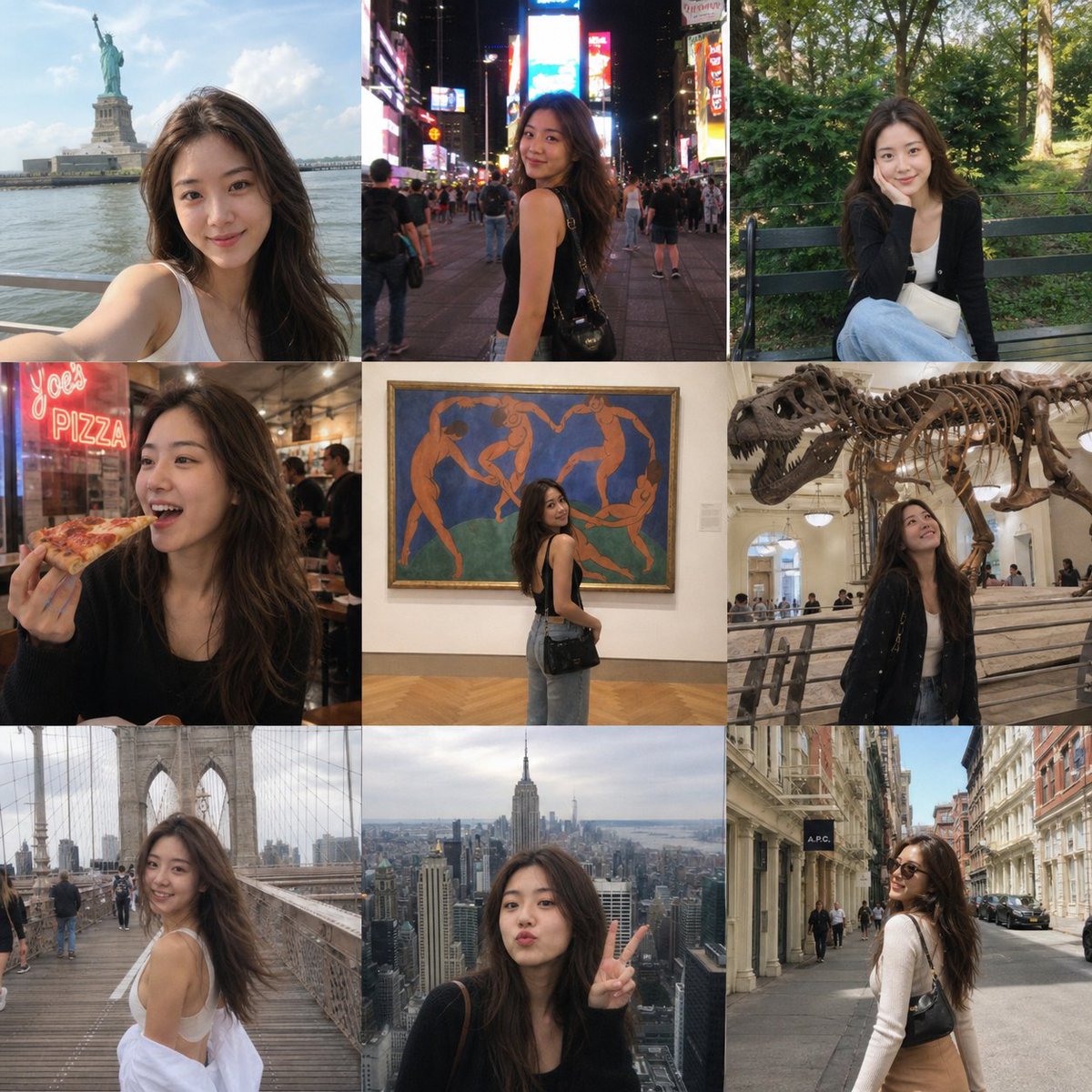 NYC Travel Diary 3x3 Grid — Sora 2 Prompt