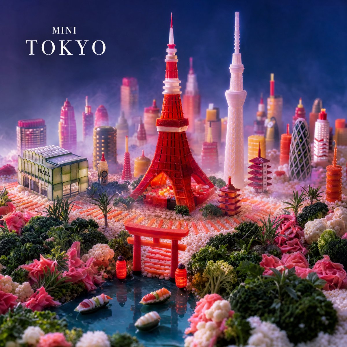 Mini Tokyo Food Landscape — Surreal Edible Skyline Prompt