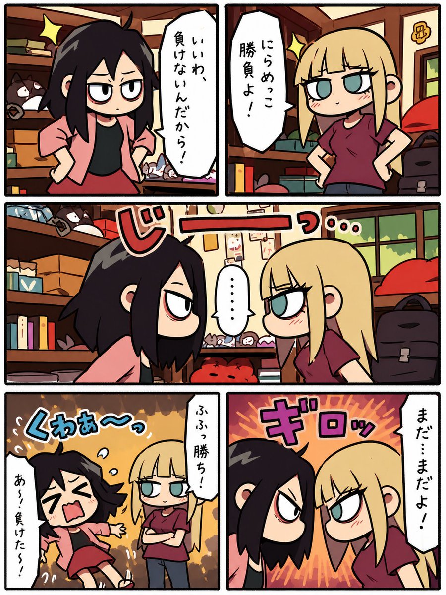 Chibi Staring Contest Manga — 5-Panel Comic Page