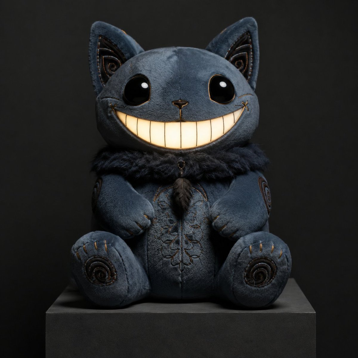 Gothic Cheshire Cat Plush — Dark Fantasy Toy Photography
