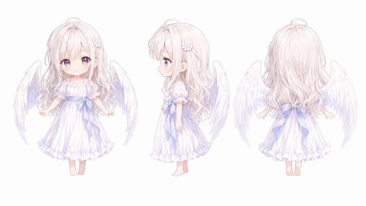 Chibi Angel Character Sheet — Q-Version 3-View Reference