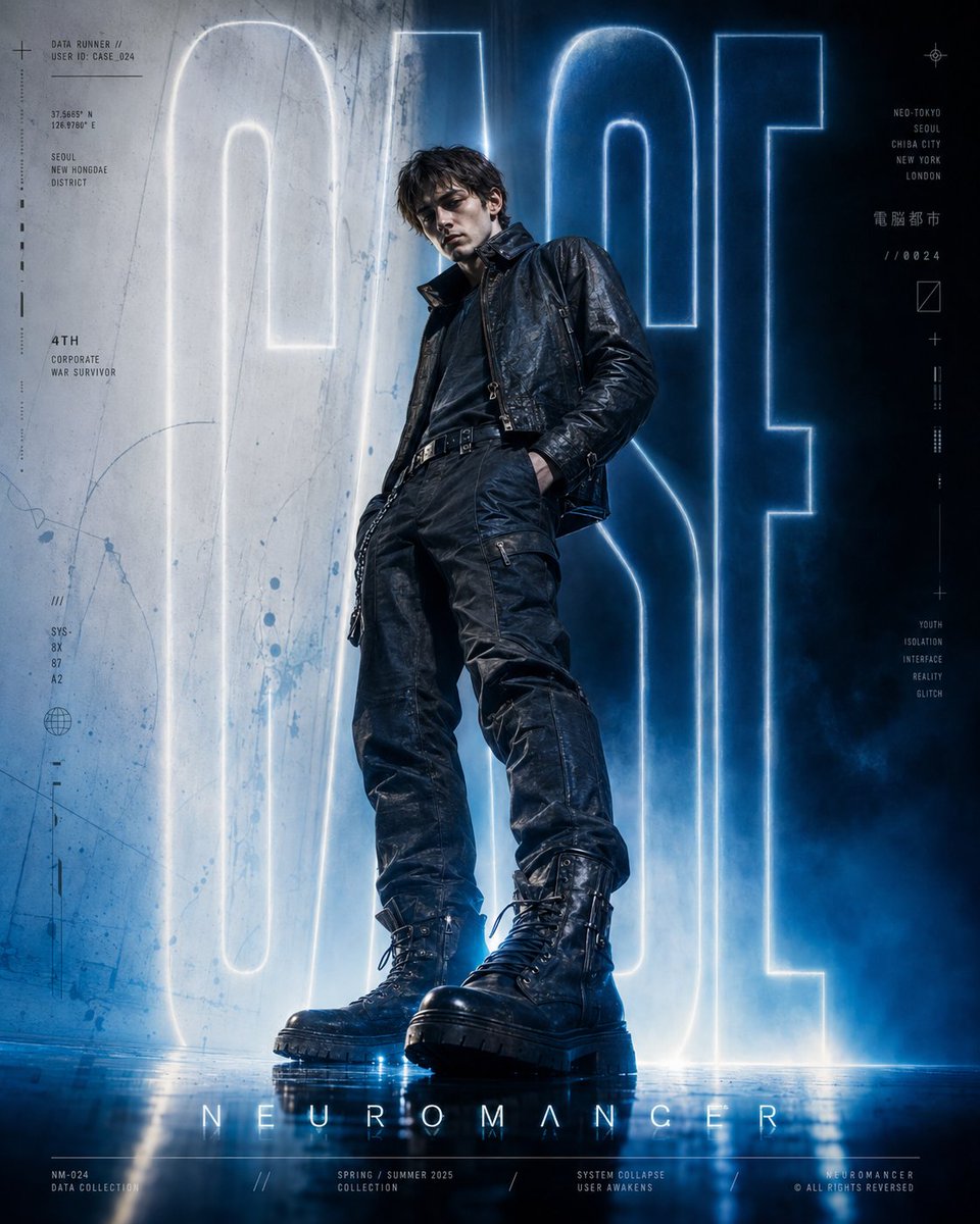 Cyberpunk Fashion Poster — Neuromancer Book Cover Prompt