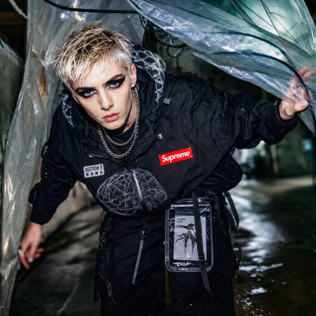 Supreme x Ghost in the Shell Cyberpunk Streetwear Prompt