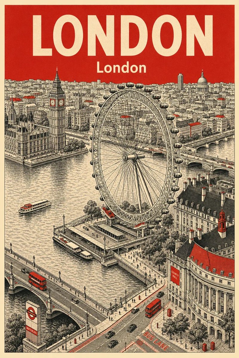 London & Singapore Vintage Travel Poster — Sora 2 Prompt