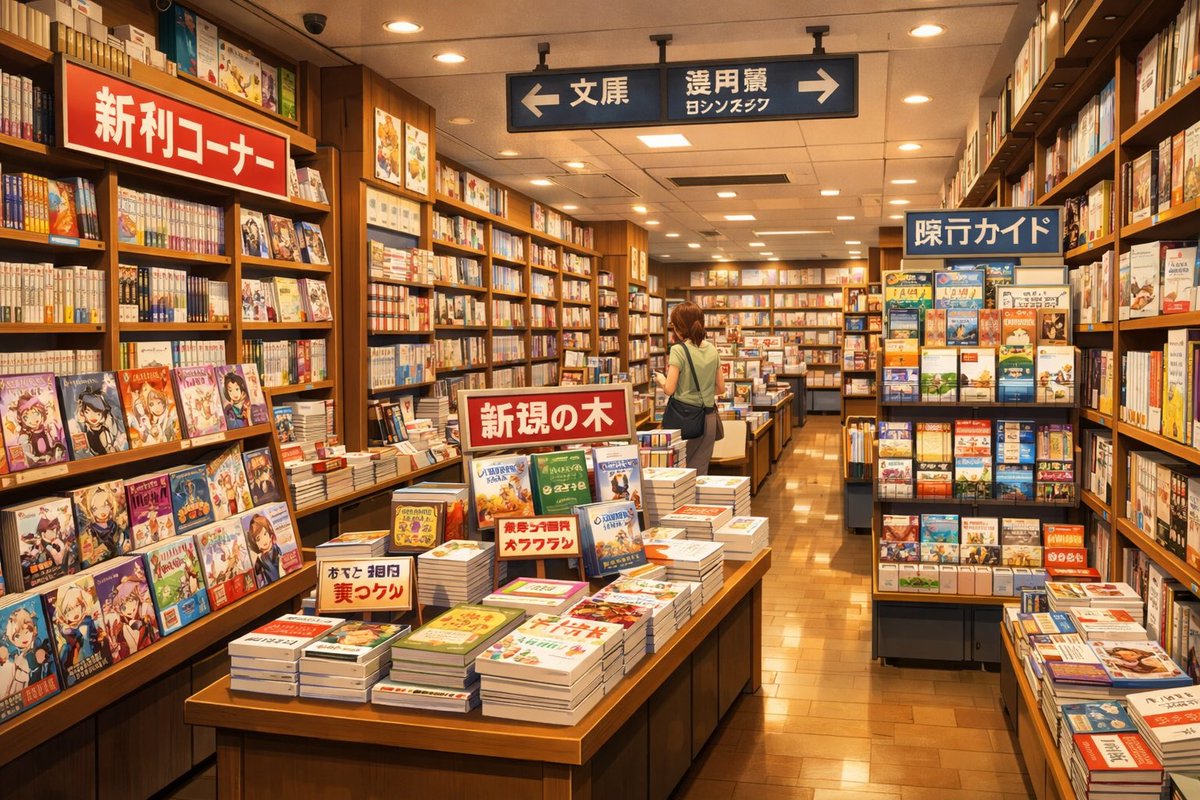 Japanese Bookstore Interior — Photorealistic Sora 2 Prompt