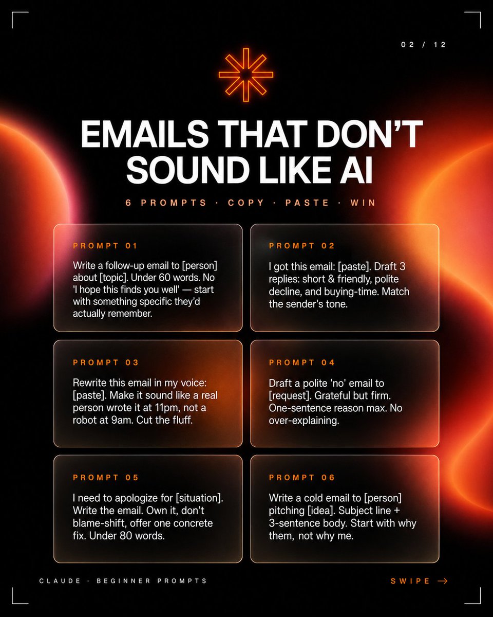 AI Email Prompt Carousel — Dark Glassmorphism Slides