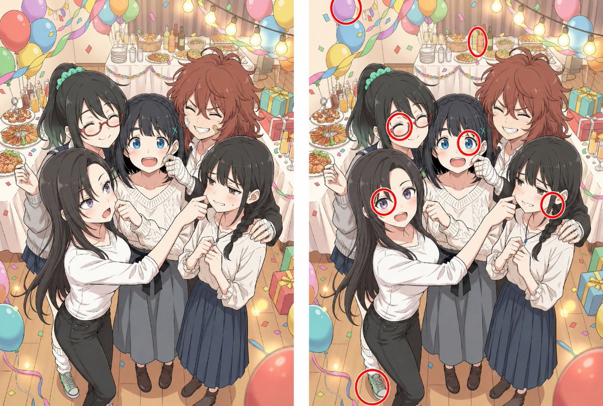 Anime Party Spot-the-Difference — Sora 2 Prompt