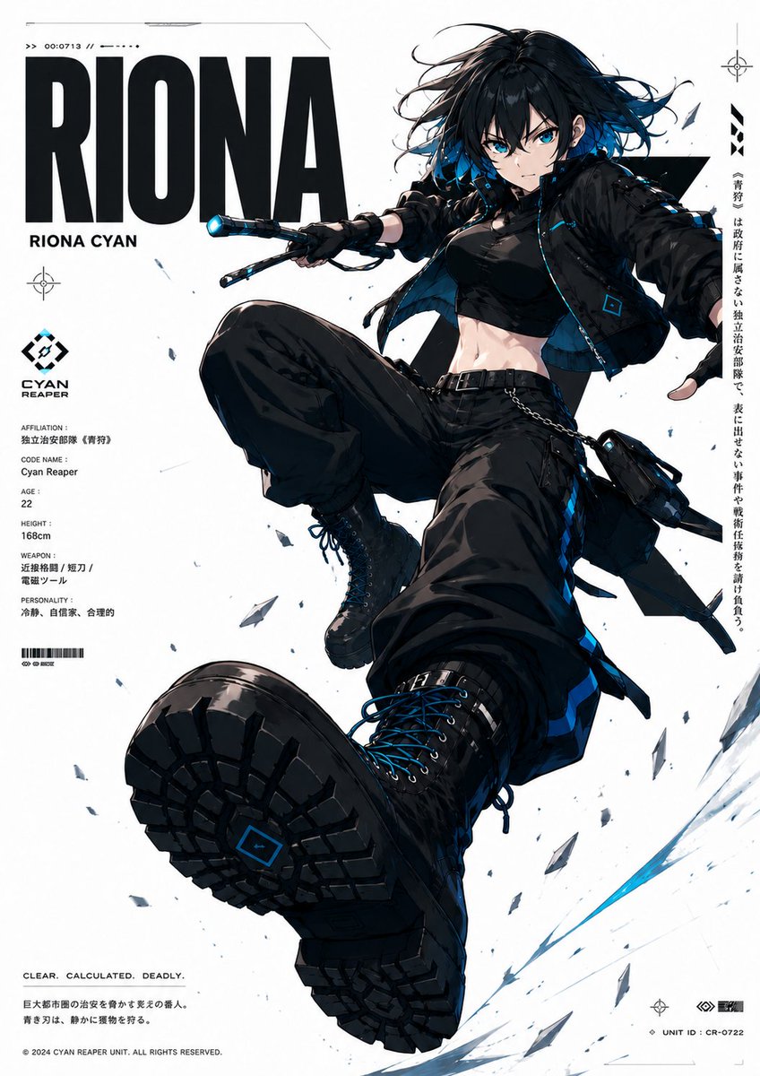 Cyberpunk Anime Agent Profile Poster — Dynamic Action Pose Prompt