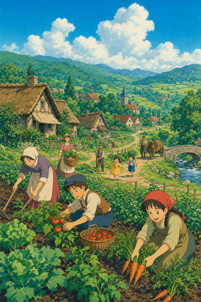 Ghibli-Style Pastoral Village — Sora 2 Prompt