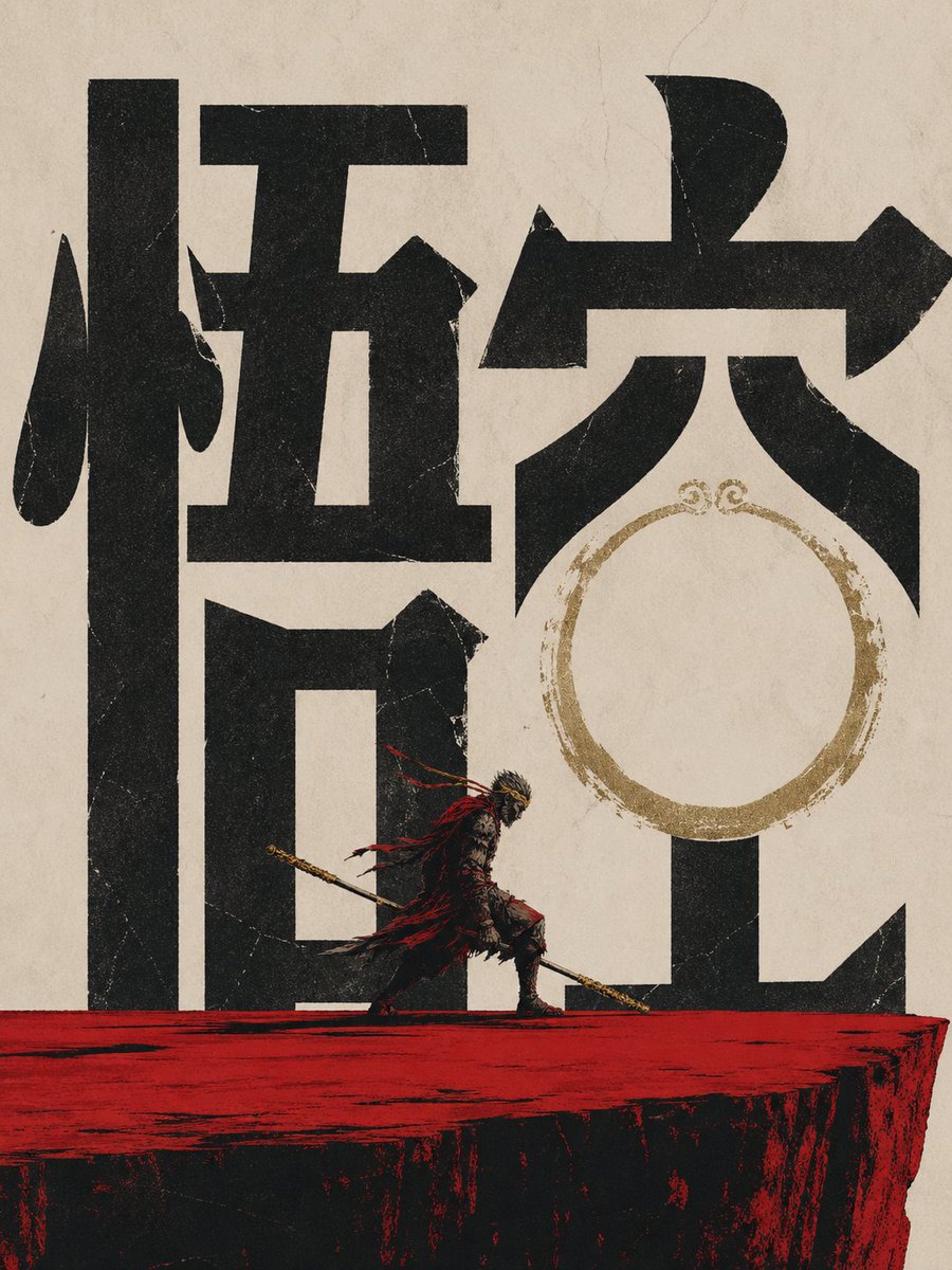 Epic Sun Wukong Calligraphy Poster — Vintage Chinese Mythology Art