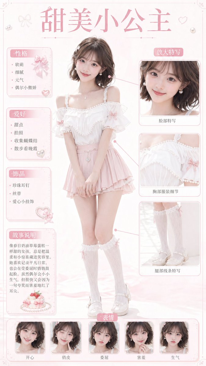 Sweet Princess Character Card — Soft Pastel Anime Style Prompt