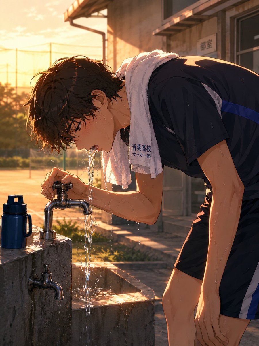 Cinematic Anime Footballer at School Fountain — Sora 2 Prompt