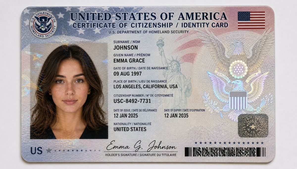 US Citizenship Card Mockup — Realistic Sora 2 Prompt