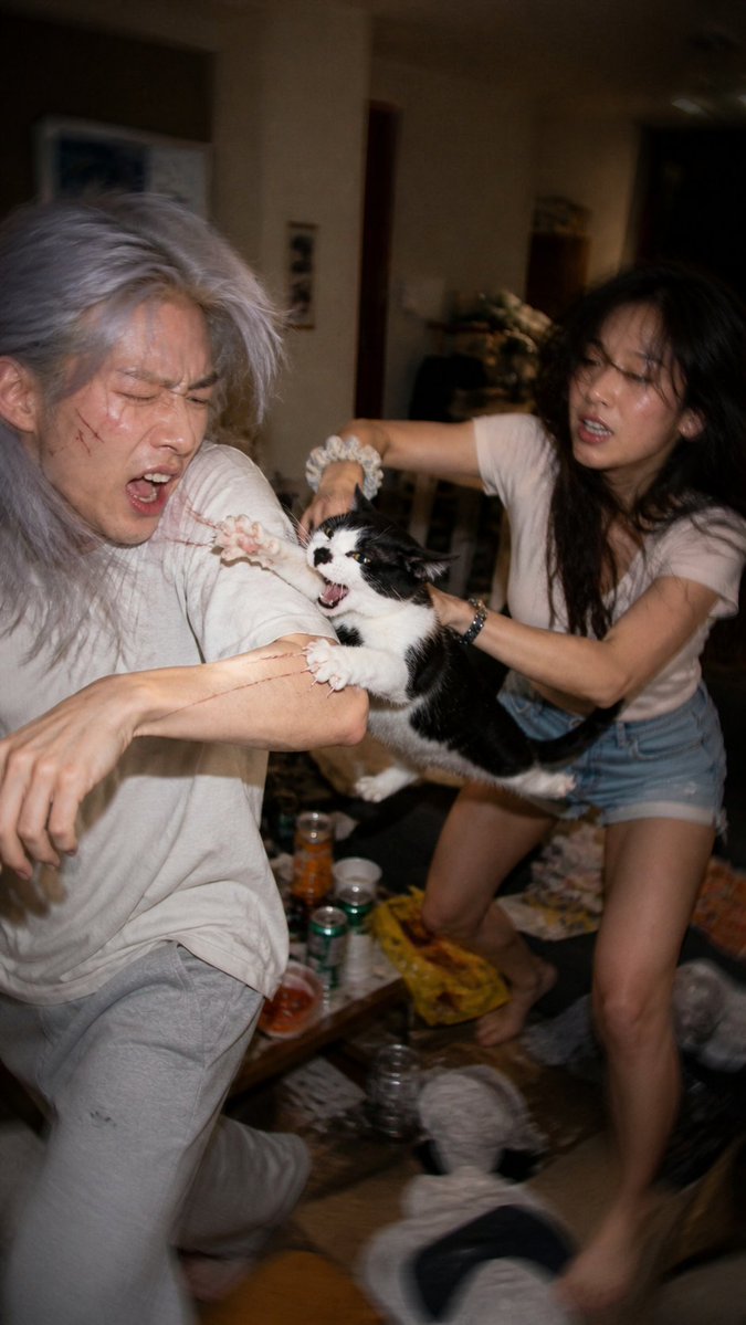 Chaotic Cat Flash Photo — Low-Fi Sora 2 Prompt