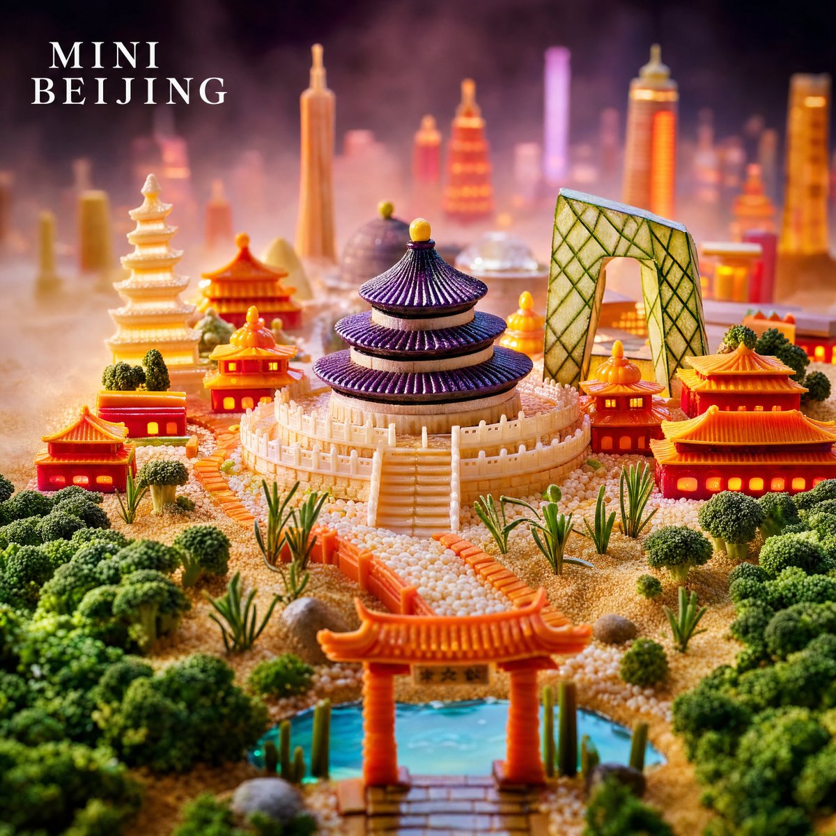 Mini Beijing Sugar City — Surreal Macro Food Art Prompt