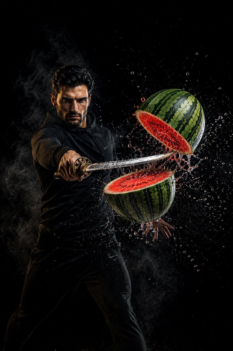 Samurai Fruit Slash — Cinematic 8K Stop-Motion Prompt